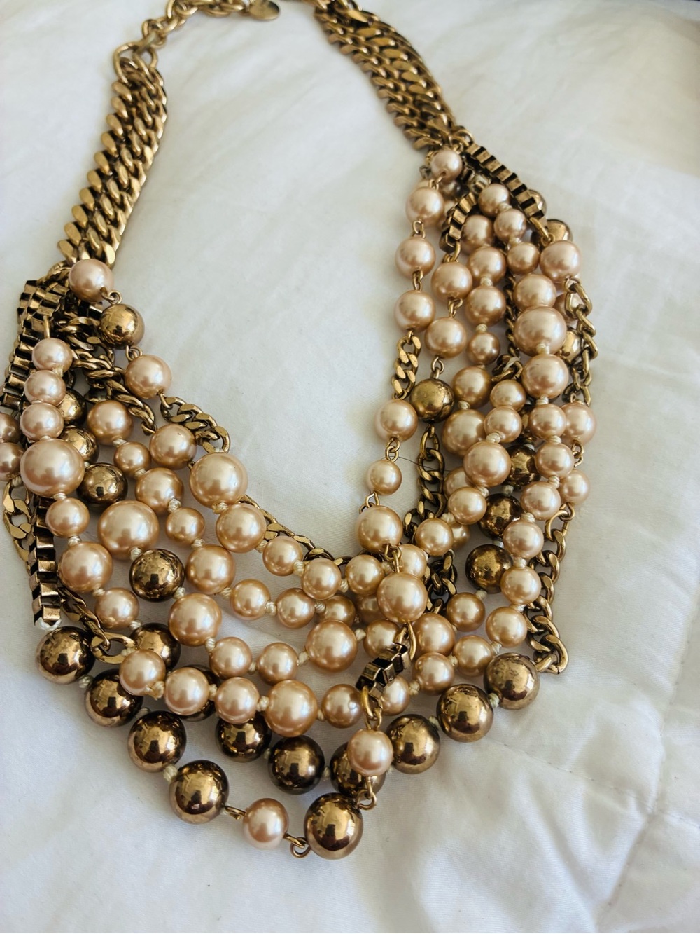 Gold-Tone Multi-Strand Pearl Statement Necklace